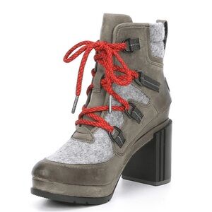 SOREL Blake Lace Heeled Ankle Boots in Quarry Gray Brown Size 7